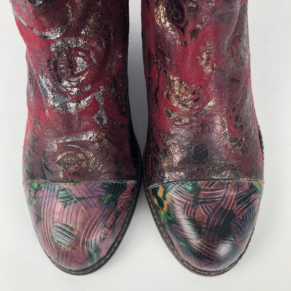 L'Artiste Spring Step Waterlily Floral Leather Ankle Boots Sz 39 Red Metallic - Picture 8 of 16